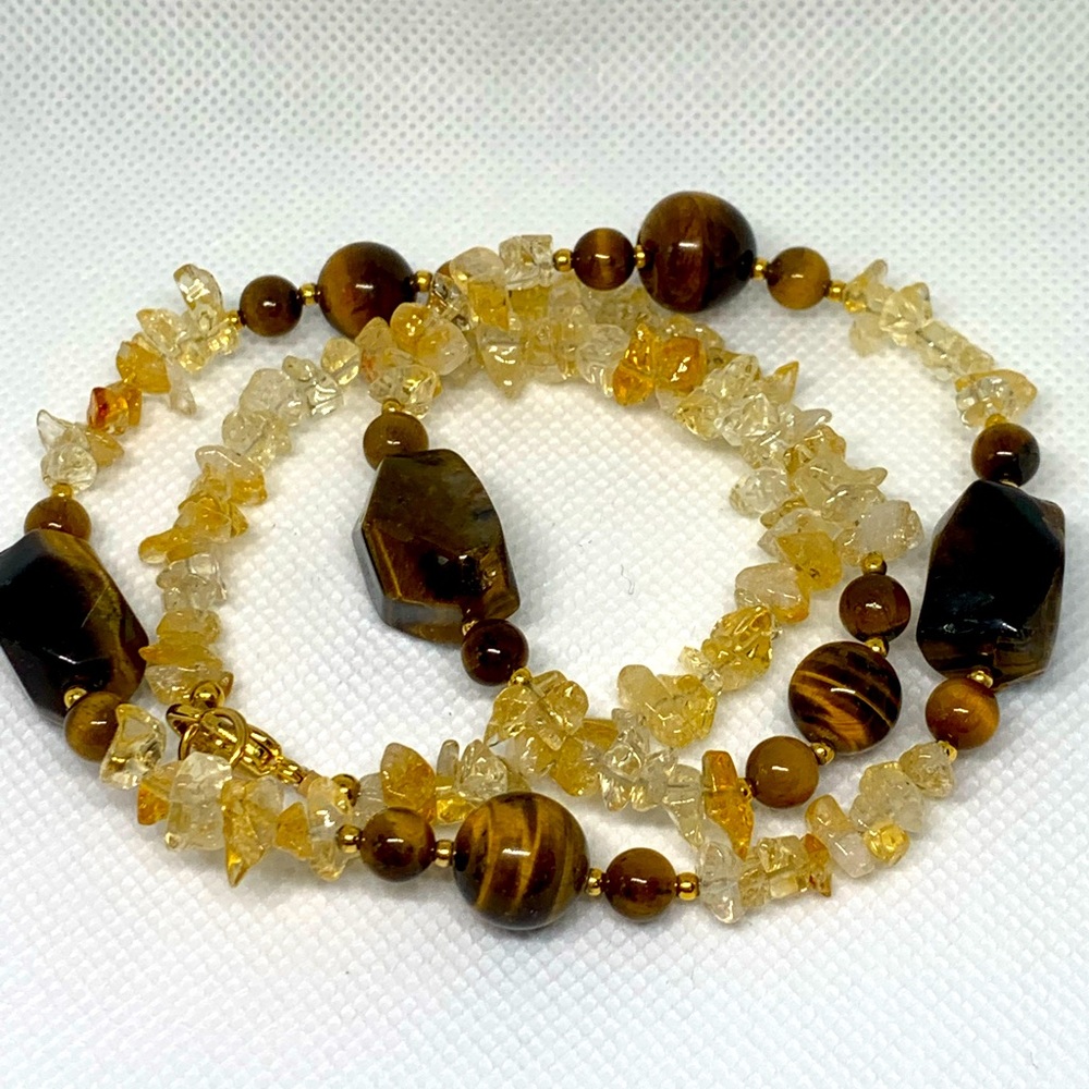 Tiger’s Eye and Quartz Crystal Healing Necklace
